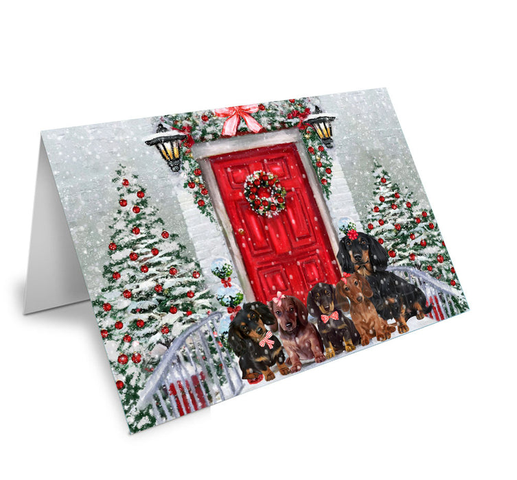 Christmas Holiday Welcome Dachshund Dog Handmade Artwork Assorted Pets Greeting Cards and Note Cards with Envelopes for All Occasions and Holiday Seasons