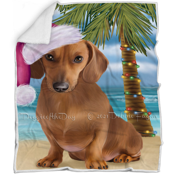 Summertime Happy Holidays Christmas Dachshund Dog on Tropical Island Beach Blanket D124