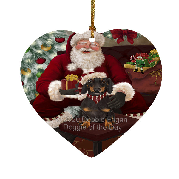 Santa's Christmas Surprise Dachshund Dog Heart Christmas Ornament RFPOR58359