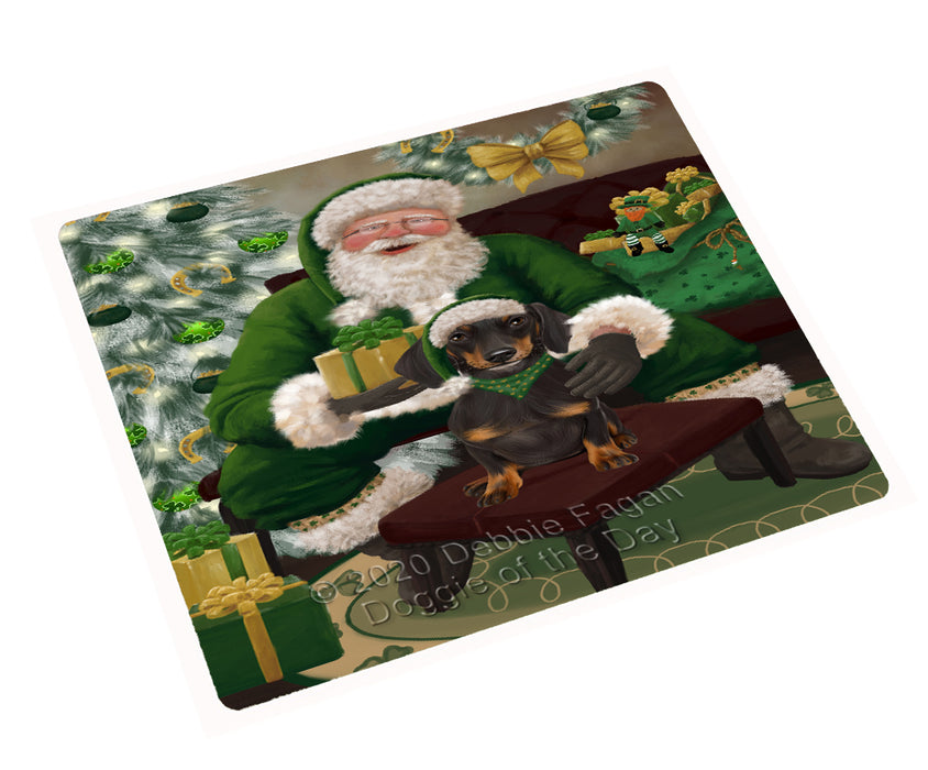 Christmas Irish Santa with Gift and Dachshund Dog Cutting Board - Easy Grip Non-Slip Dishwasher Safe Chopping Board Vegetables C78310