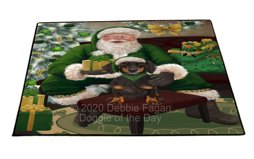 Christmas Irish Santa with Gift and Dachshund Dog Indoor/Outdoor Welcome Floormat - Premium Quality Washable Anti-Slip Doormat Rug FLMS57130