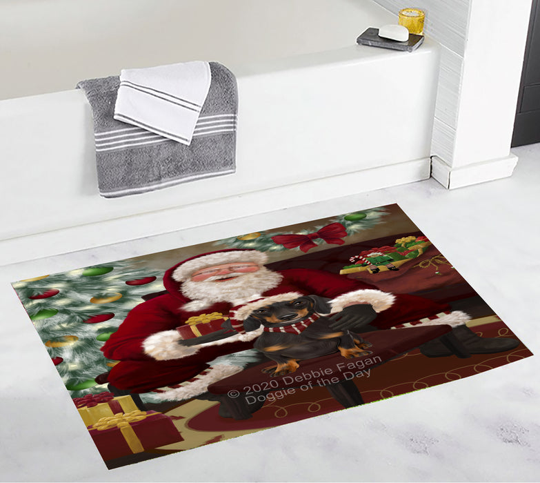 Santa's Christmas Surprise Dachshund Dog Bathroom Rugs with Non Slip Soft Bath Mat for Tub BRUG55462