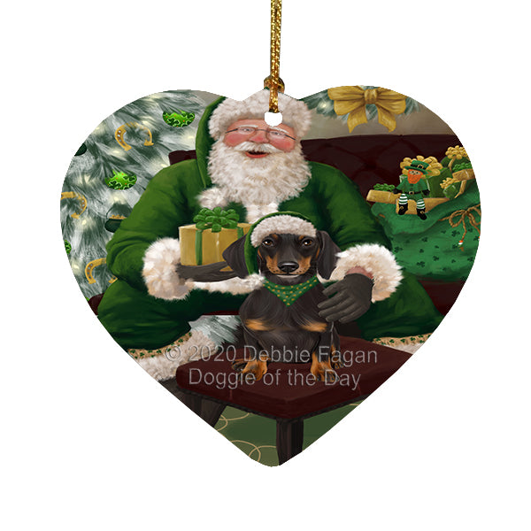 Christmas Irish Santa with Gift and Dachshund Dog Heart Christmas Ornament RFPOR58260