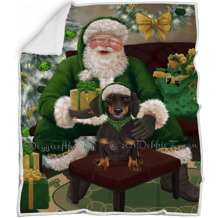 Christmas Irish Santa with Gift and Dachshund Dog Blanket BLNKT141303