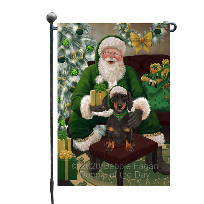 Christmas Irish Santa with Gift and Dachshund Dog Garden Flag GFLG66635