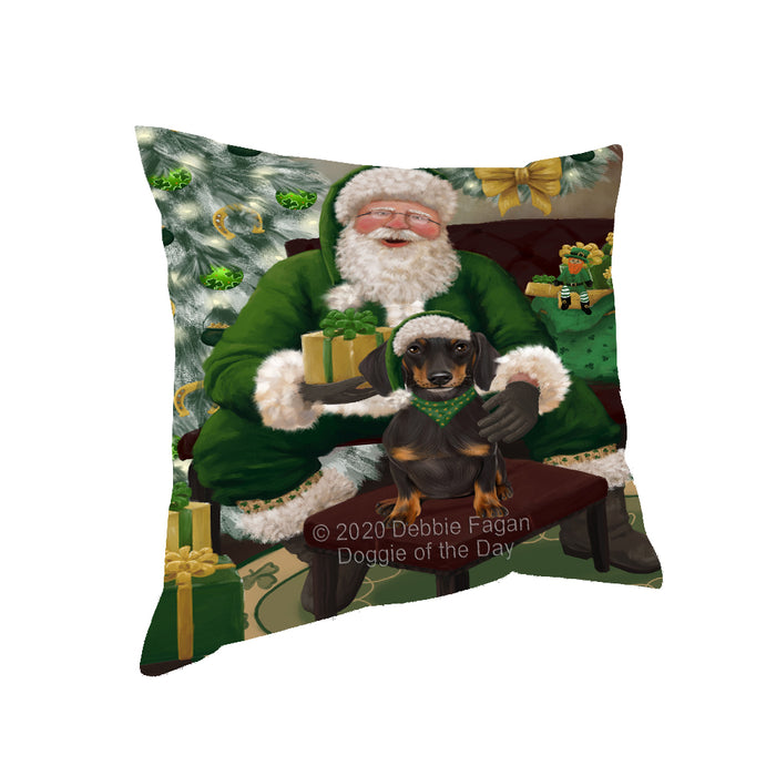 Christmas Irish Santa with Gift and Dachshund Dog Pillow PIL86756