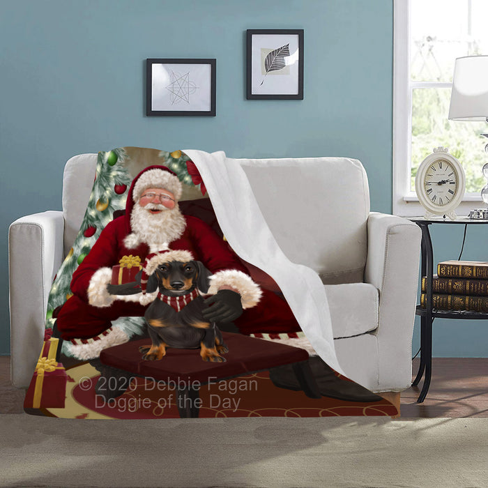 Santa's Christmas Surprise Dachshund Dog Blanket BLNKT142173