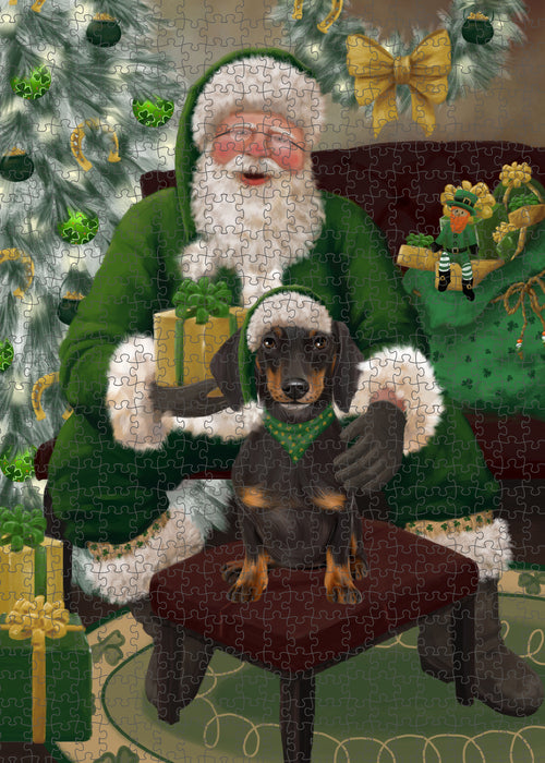 Christmas Irish Santa with Gift and Dachshund Dog Puzzle with Photo Tin PUZL100376