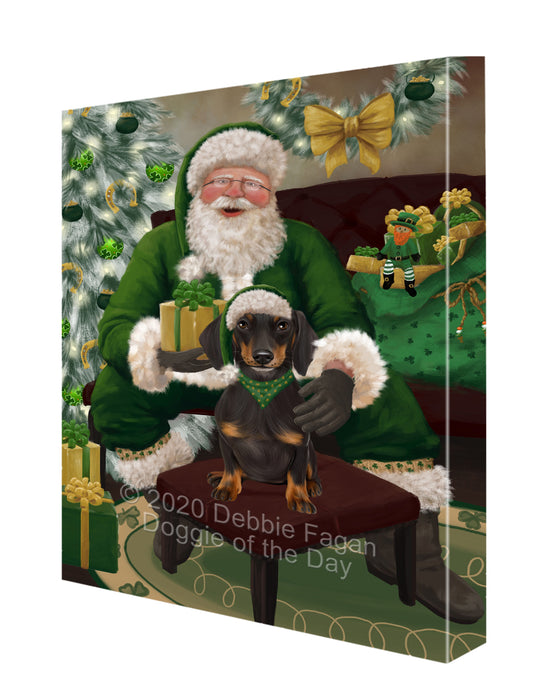 Christmas Irish Santa with Gift and Dachshund Dog Canvas Print Wall Art Décor CVS147617