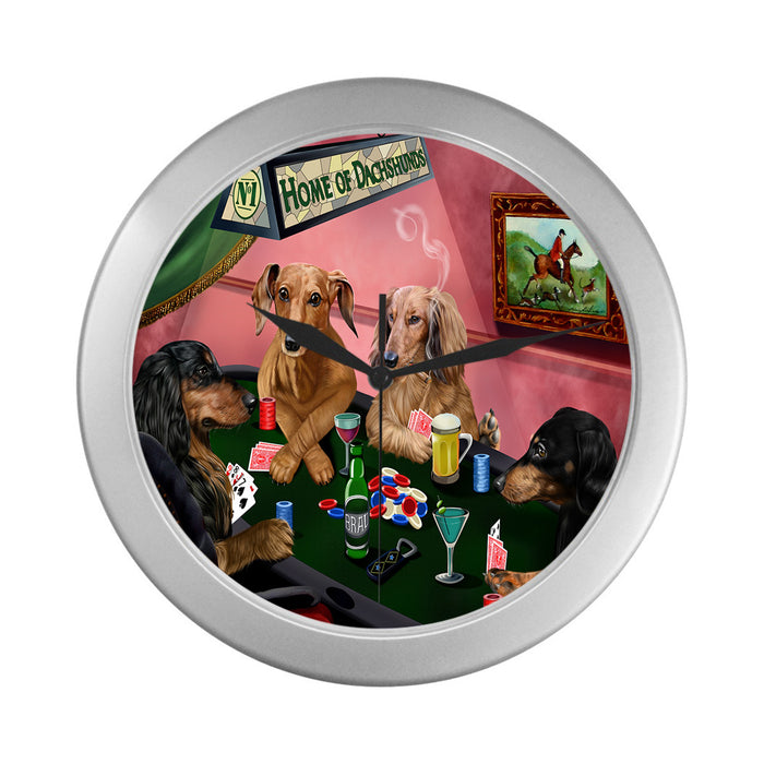 Home of Dachshund Dogs Playing Poker Silver Wall Clocks