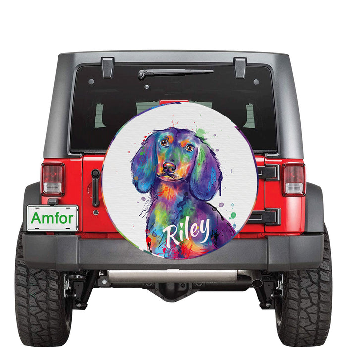 Custom Pet Name Personalized Watercolor Dachshund Dog Car Tire Cover