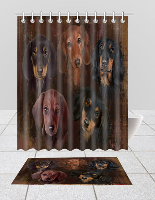 Rustic Dachshund Dogs  Bath Mat and Shower Curtain Combo