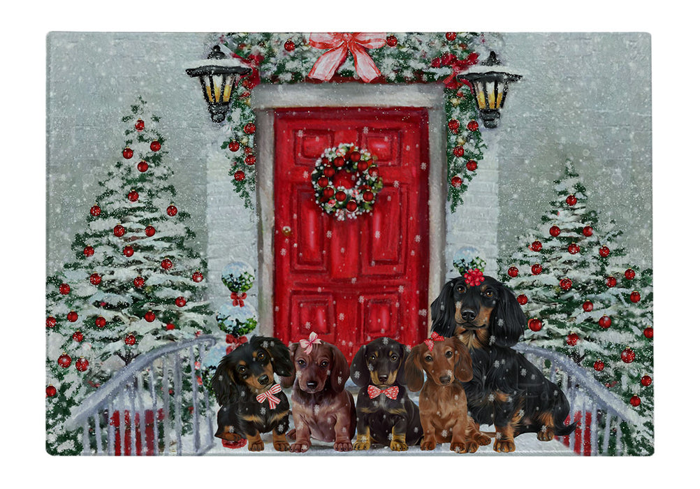 Christmas Holiday Welcome Dachshund Dogs Cutting Board - For Kitchen - Scratch & Stain Resistant - Designed To Stay In Place - Easy To Clean By Hand - Perfect for Chopping Meats, Vegetables