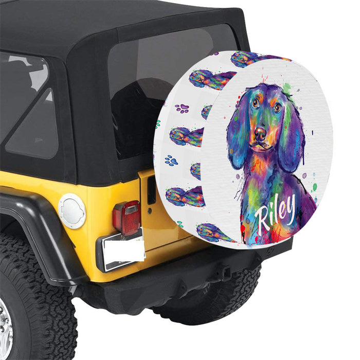 Custom Pet Name Personalized Watercolor Dachshund Dog Car Tire Cover