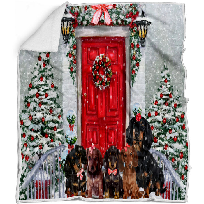 Christmas Holiday Welcome Dachshund Dogs Blanket - Lightweight Soft Cozy and Durable Bed Blanket - Animal Theme Fuzzy Blanket for Sofa Couch