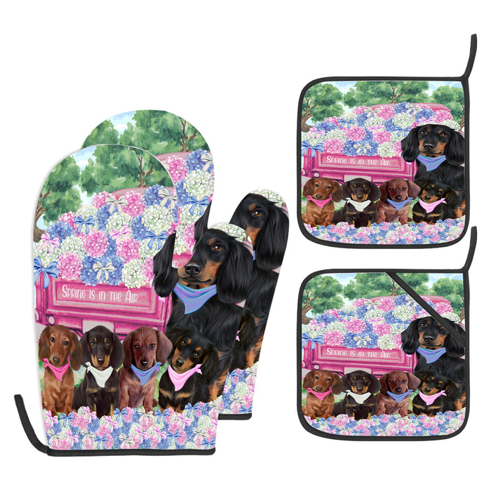 Dachshund Oven Mitts and Pot Holder Set, Explore a Variety of Personalized Designs, Custom, Kitchen Gloves for Cooking with Potholders, Pet and Dog Gift Lovers