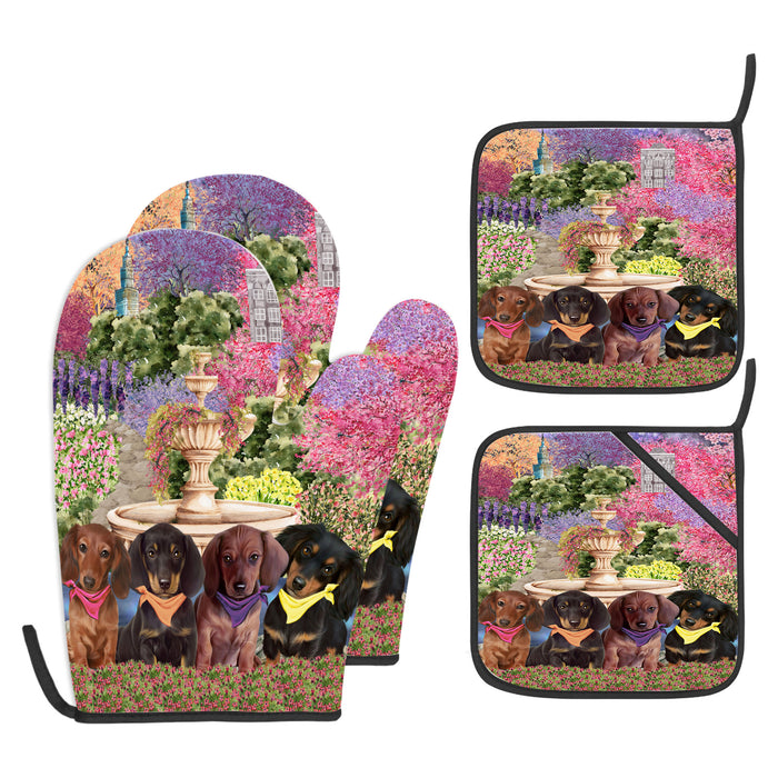 Dachshund Oven Mitts and Pot Holder Set, Kitchen Gloves for Cooking with Potholders, Explore a Variety of Designs, Personalized, Custom, Dog Moms Gift