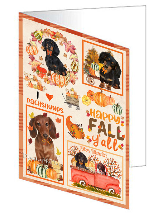 Happy Fall Y'all Pumpkin Dachshund Dogs Handmade Artwork Assorted Pets Greeting Cards and Note Cards with Envelopes for All Occasions and Holiday Seasons GCD76991