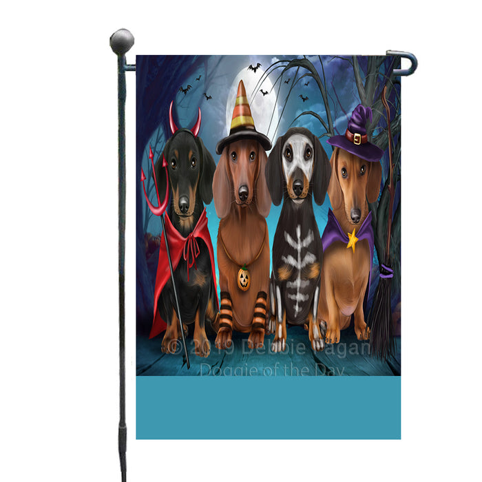 Personalized Happy Halloween Trick or Treat Dachshund Dogs Custom Garden Flag GFLG64351