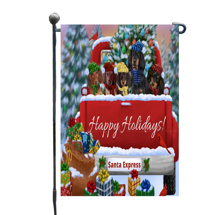 Christmas Red Truck Travlin Home for the Holidays Dachshund Dogs Garden Flags- Outdoor Double Sided Garden Yard Porch Lawn Spring Decorative Vertical Home Flags 12 1/2"w x 18"h