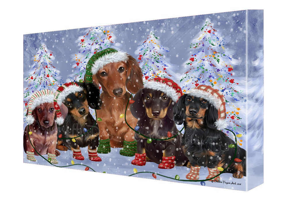 Christmas Lights and Dachshund Dogs Canvas Wall Art - Premium Quality Ready to Hang Room Decor Wall Art Canvas - Unique Animal Printed Digital Painting for Decoration
