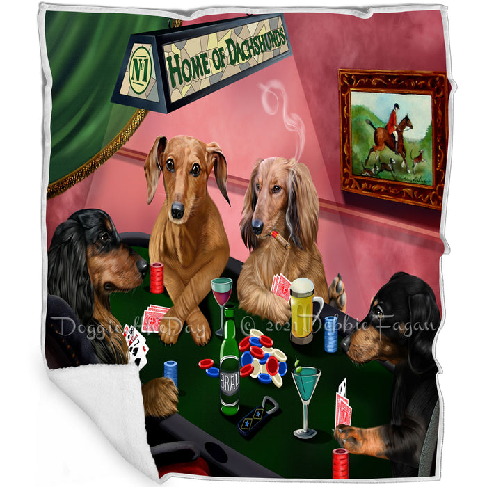 Home of Dachshund 4 Dogs Playing Poker Blanket