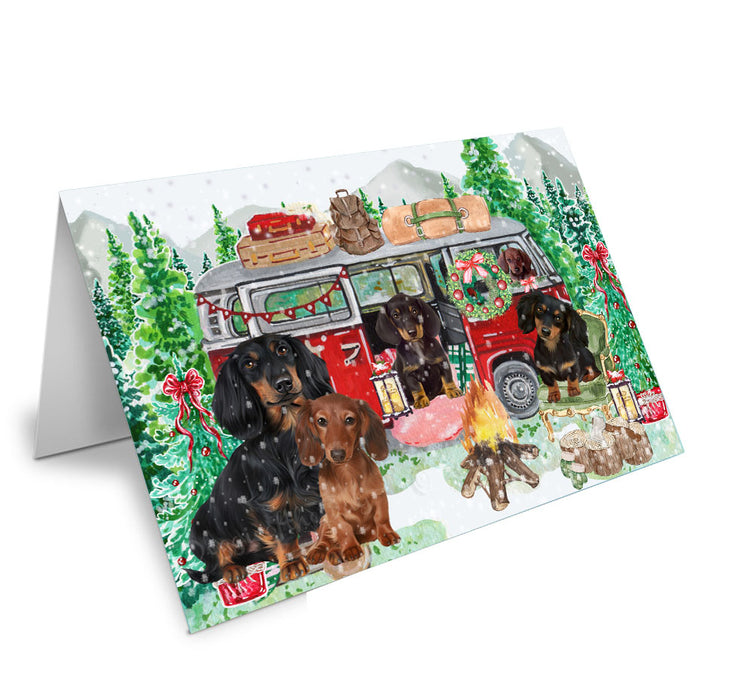Christmas Time Camping with Dachshund Dogs Handmade Artwork Assorted Pets Greeting Cards and Note Cards with Envelopes for All Occasions and Holiday Seasons