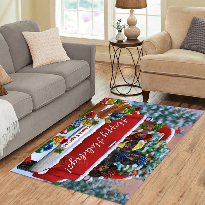 Christmas Red Truck Travlin Home for the Holidays Dachshund Dogs Area Rug - Ultra Soft Cute Pet Printed Unique Style Floor Living Room Carpet Decorative Rug for Indoor Gift for Pet Lovers