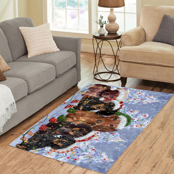 Christmas Lights and Dachshund Dogs Area Rug - Ultra Soft Cute Pet Printed Unique Style Floor Living Room Carpet Decorative Rug for Indoor Gift for Pet Lovers