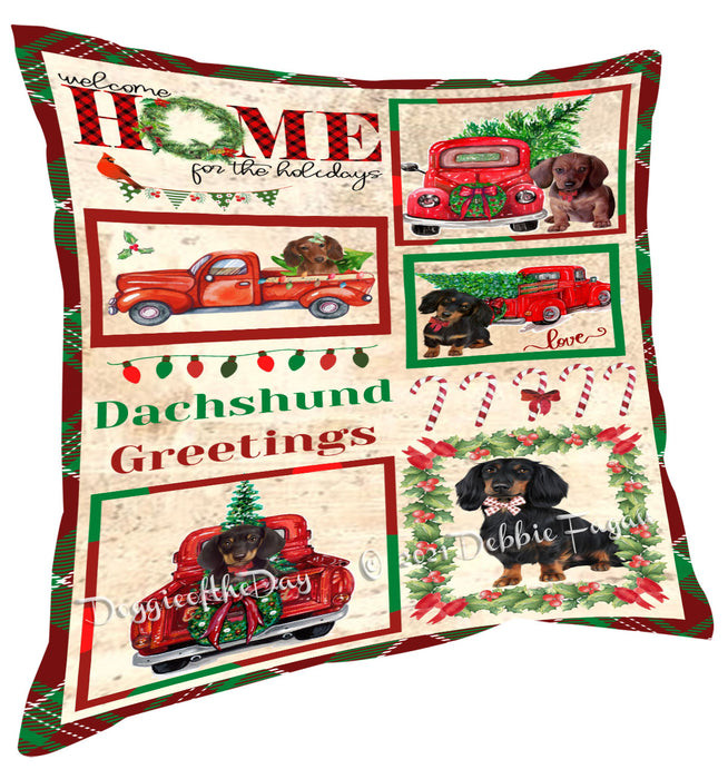 Welcome Home for Christmas Holidays Dachshund Dogs Pillow with Top Quality High-Resolution Images - Ultra Soft Pet Pillows for Sleeping - Reversible & Comfort - Ideal Gift for Dog Lover - Cushion for Sofa Couch Bed - 100% Polyester
