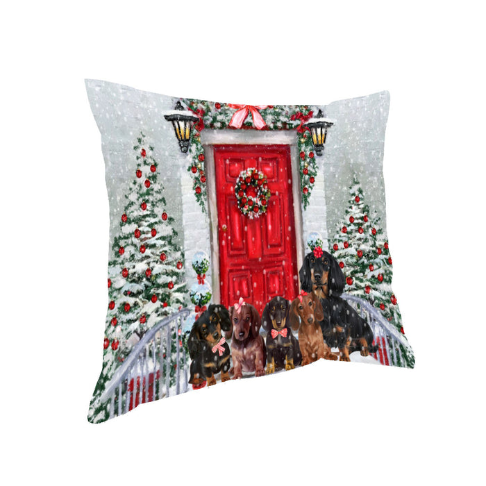 Christmas Holiday Welcome Dachshund Dogs Pillow with Top Quality High-Resolution Images - Ultra Soft Pet Pillows for Sleeping - Reversible & Comfort - Ideal Gift for Dog Lover - Cushion for Sofa Couch Bed - 100% Polyester