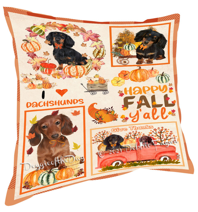 Happy Fall Y'all Pumpkin Dachshund Dogs Pillow with Top Quality High-Resolution Images - Ultra Soft Pet Pillows for Sleeping - Reversible & Comfort - Ideal Gift for Dog Lover - Cushion for Sofa Couch Bed - 100% Polyester