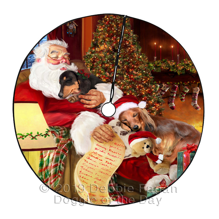 Santa Sleeping with Dachshund Dogs Christmas Tree Skirt