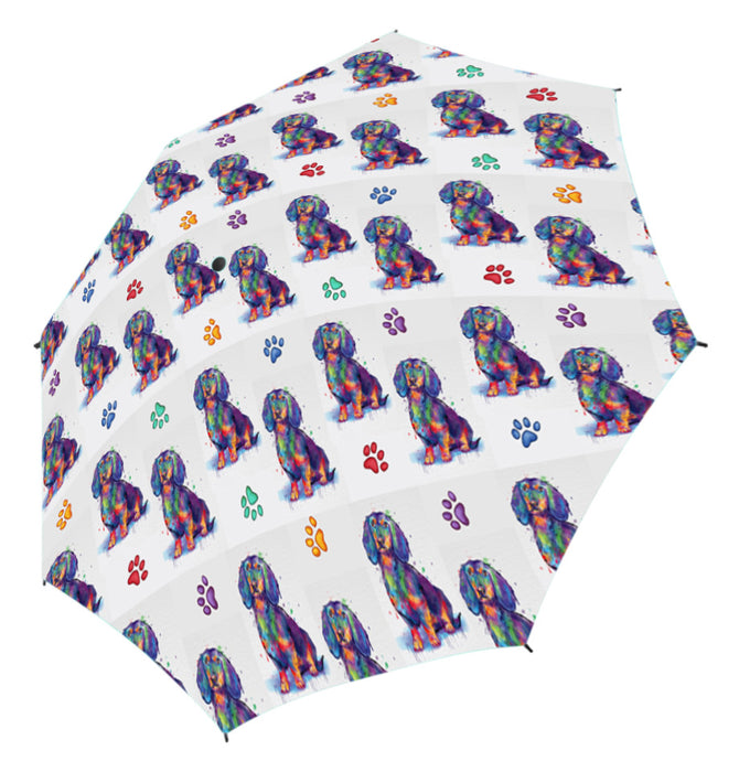 Watercolor Mini Dachshund DogsSemi-Automatic Foldable Umbrella