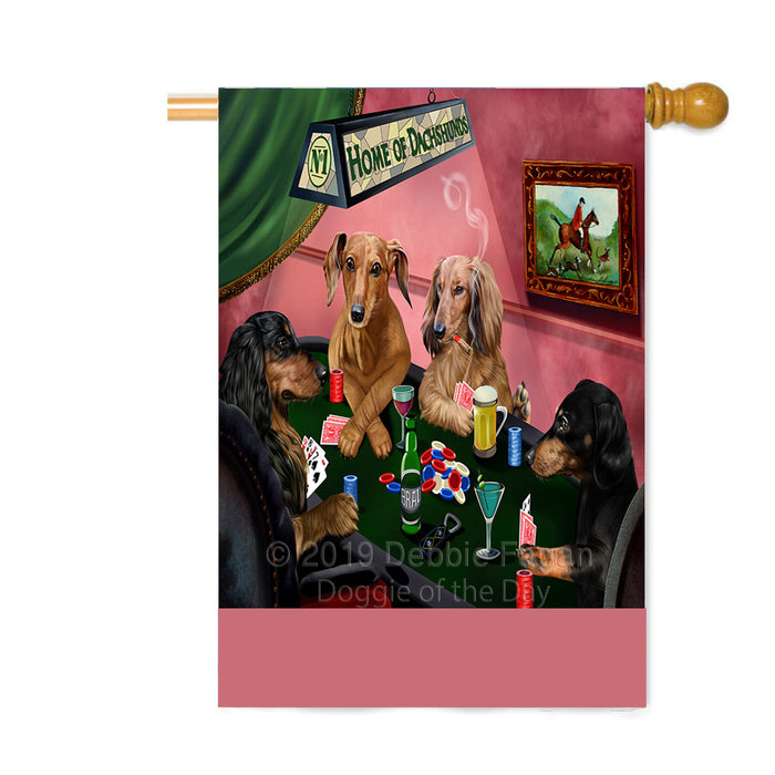 Personalized Home of Dachshund Dogs Four Dogs Playing Poker Custom House Flag FLG-DOTD-A60319