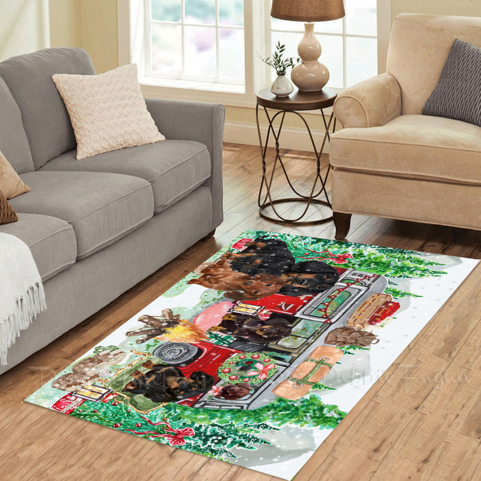 Christmas Time Camping with Dachshund Dogs Area Rug - Ultra Soft Cute Pet Printed Unique Style Floor Living Room Carpet Decorative Rug for Indoor Gift for Pet Lovers