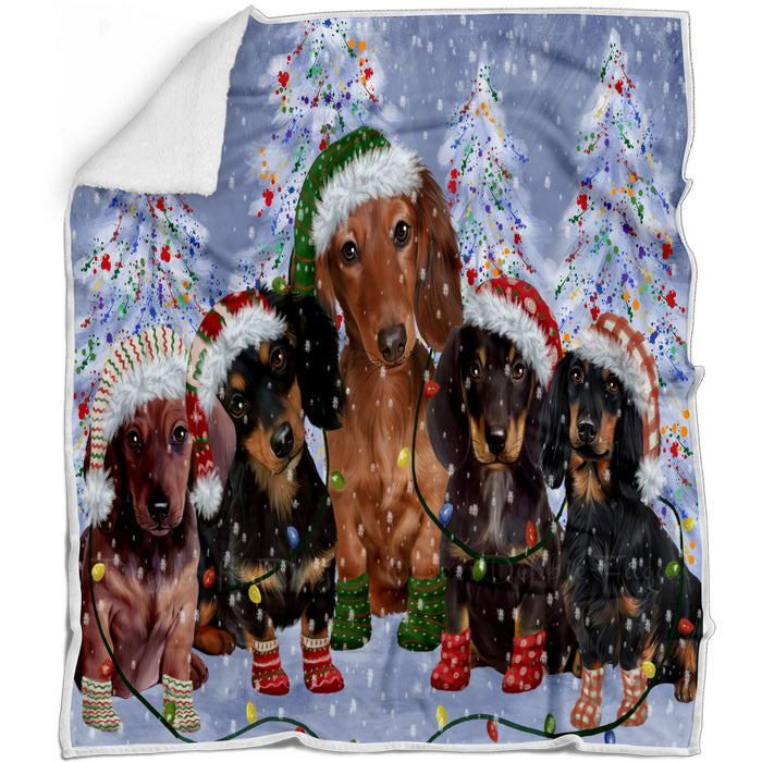 Christmas Lights and Dachshund Dogs Blanket - Lightweight Soft Cozy and Durable Bed Blanket - Animal Theme Fuzzy Blanket for Sofa Couch