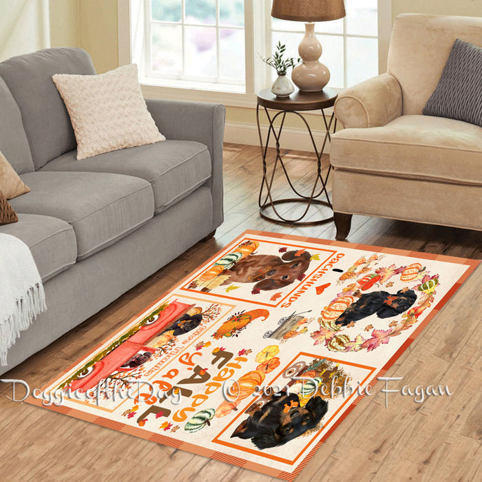 Happy Fall Y'all Pumpkin Dachshund Dogs Polyester Living Room Carpet Area Rug ARUG66810