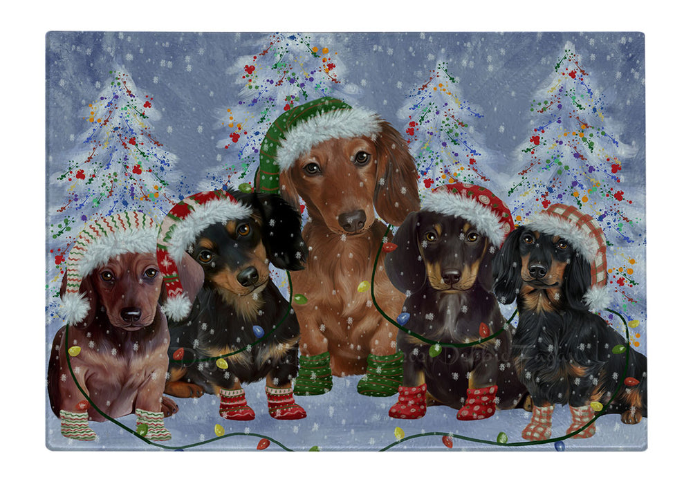 Christmas Lights and Dachshund Dogs Cutting Board - For Kitchen - Scratch & Stain Resistant - Designed To Stay In Place - Easy To Clean By Hand - Perfect for Chopping Meats, Vegetables