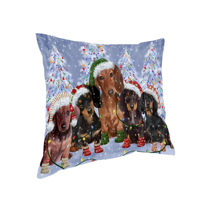 Christmas Lights and Dachshund Dogs Pillow with Top Quality High-Resolution Images - Ultra Soft Pet Pillows for Sleeping - Reversible & Comfort - Ideal Gift for Dog Lover - Cushion for Sofa Couch Bed - 100% Polyester