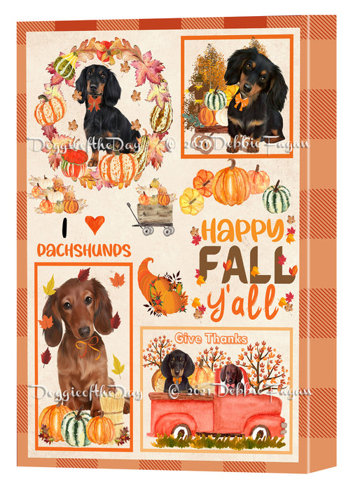 Happy Fall Y'all Pumpkin Dachshund Dogs Canvas Wall Art - Premium Quality Ready to Hang Room Decor Wall Art Canvas - Unique Animal Printed Digital Painting for Decoration