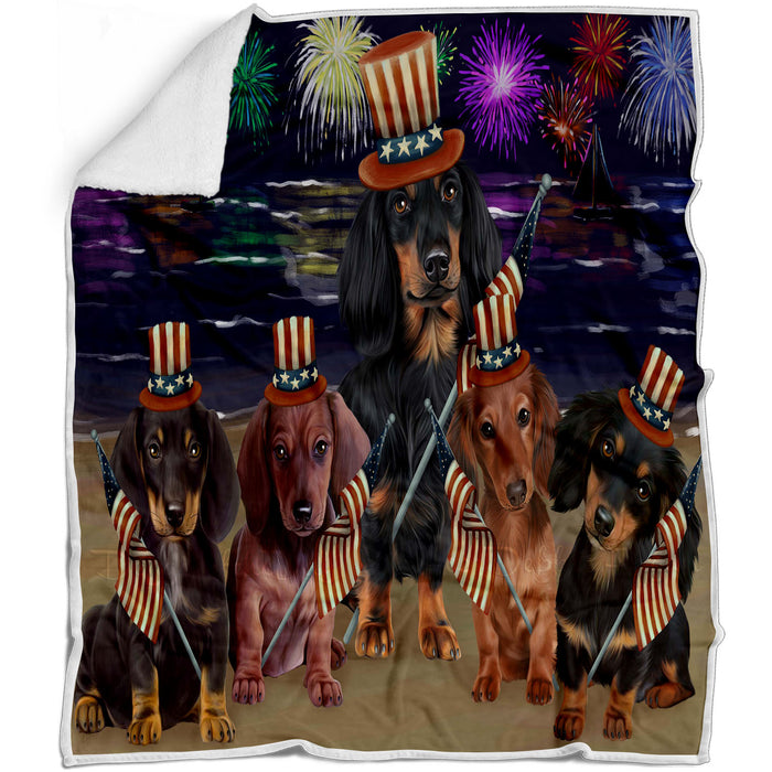 4th of July Independence Day Firework Dachshunds Dog Blanket BLNKT53733