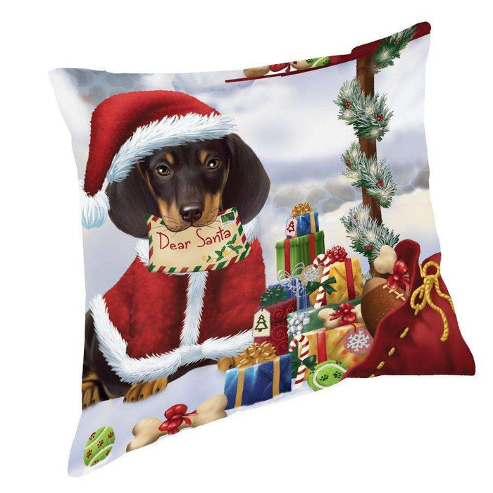 Dachshunds Dear Santa Letter Christmas Holiday Mailbox Dog Throw Pillow