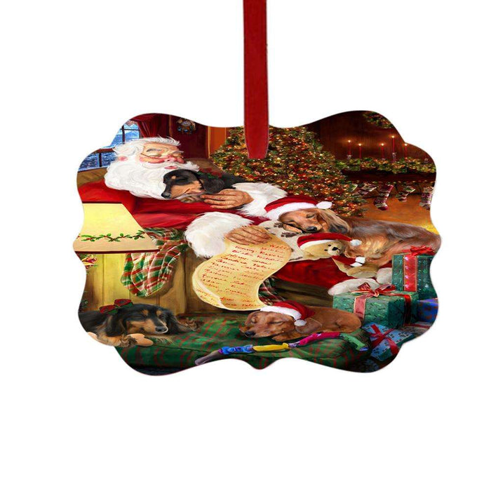 Dachshunds Dog and Puppies Sleeping with Santa Double-Sided Photo Benelux Christmas Ornament LOR49275