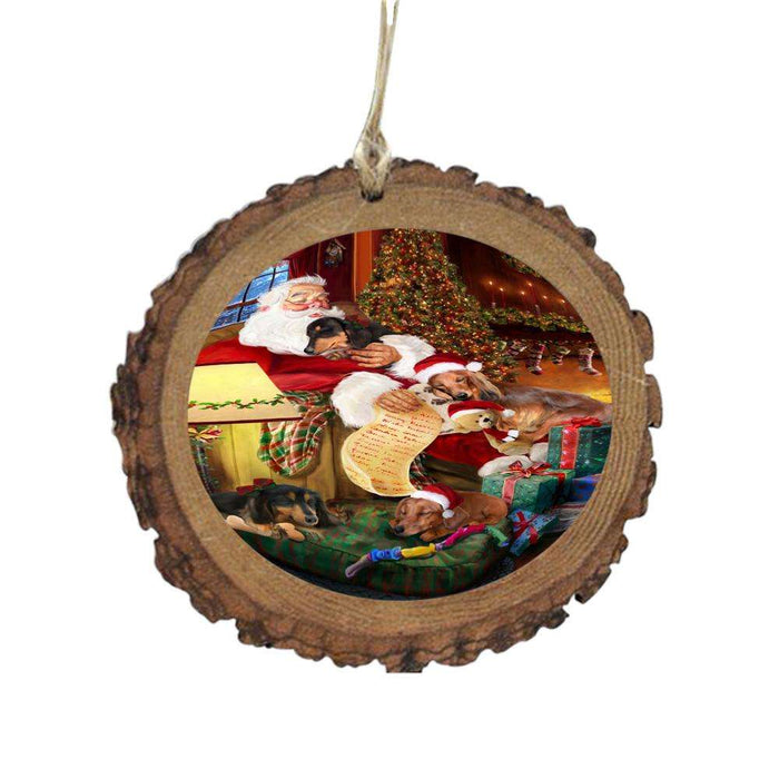 Dachshunds Dog and Puppies Sleeping with Santa Wooden Christmas Ornament WOR49275