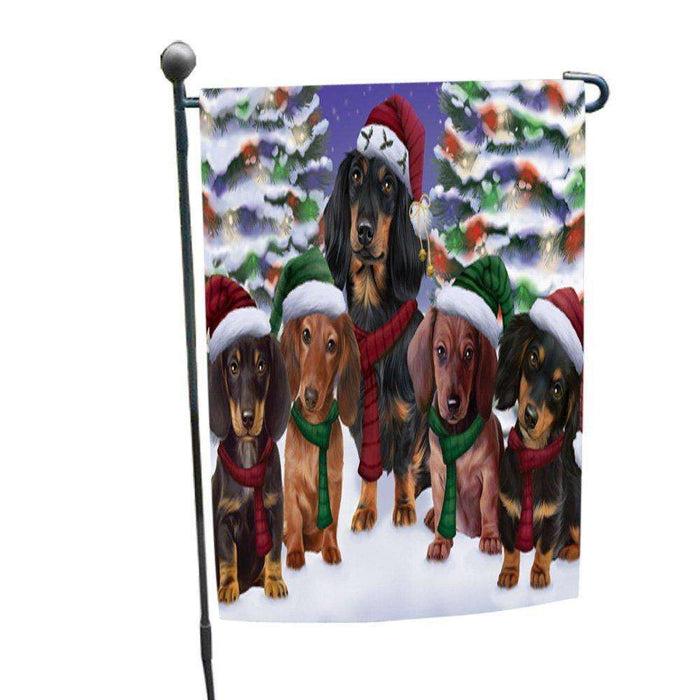 Dachshunds Dog Christmas Family Portrait in Holiday Scenic Background Garden Flag
