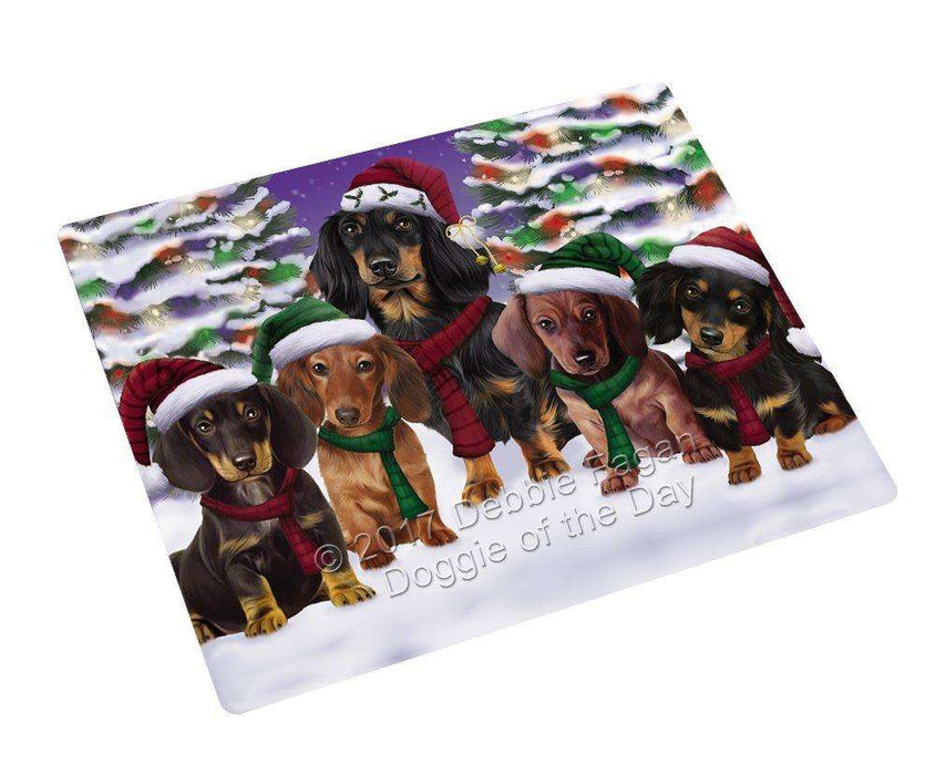 Dachshunds Dog Christmas Family Portrait in Holiday Scenic Background Tempered Cutting Board