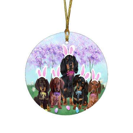 Dachshunds Dog Easter Holiday Round Flat Christmas Ornament RFPOR49126