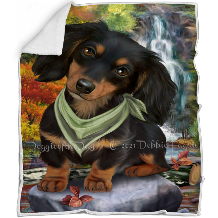 Scenic Waterfall Dachshund Dog Blanket BLNKT83559