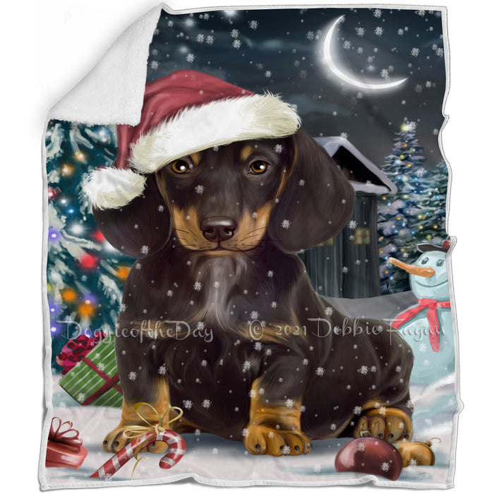 Have a Holly Jolly Christmas Dachshund Dog in Holiday Background Blanket D083